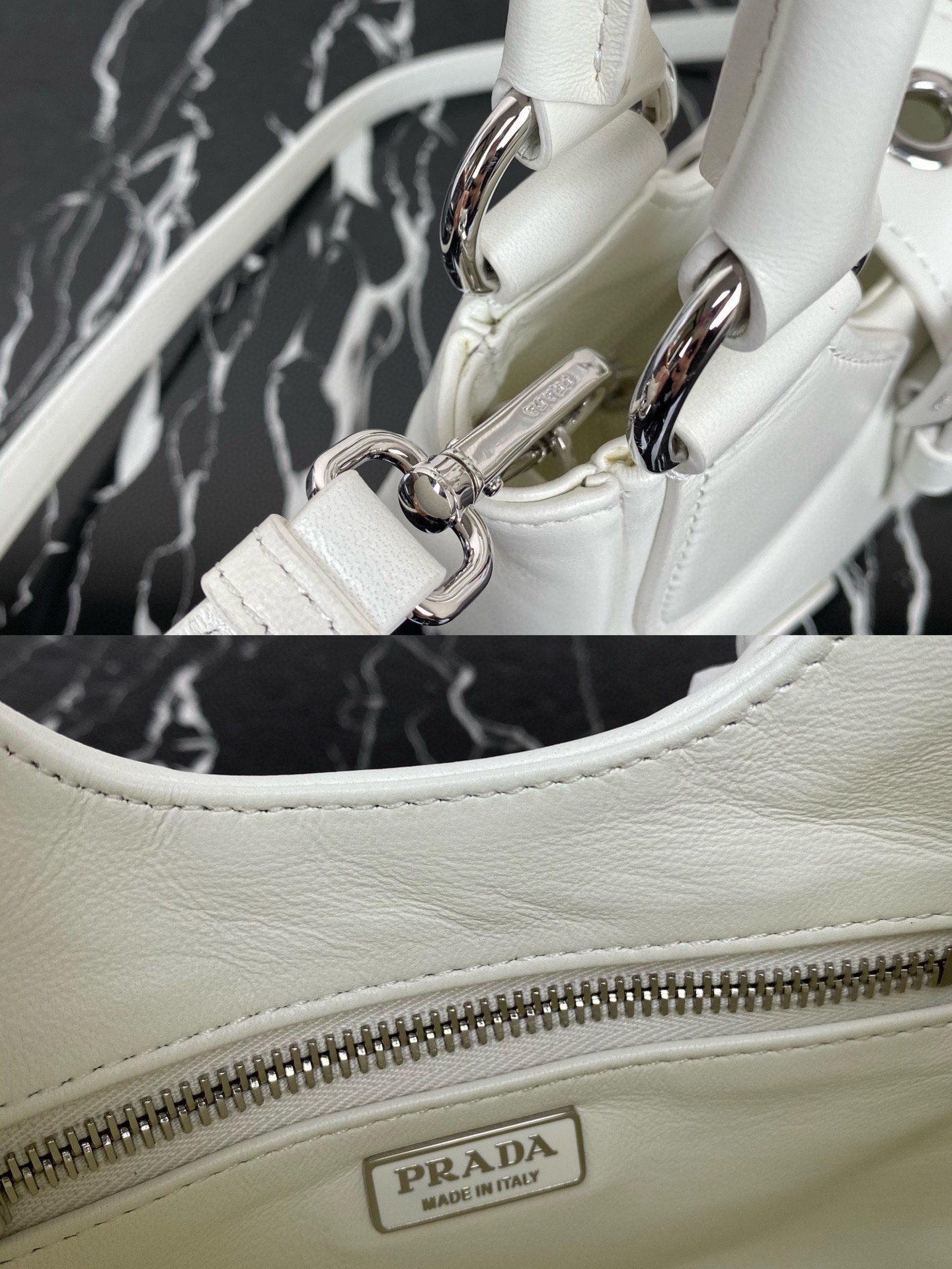 Prada Moon Padded Nappa Leather Hobo Bag White 1BA381